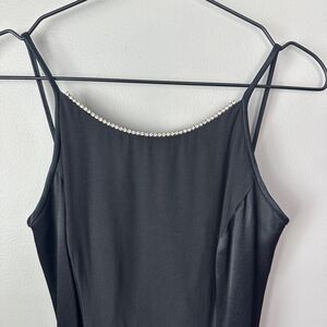 Vintage Jessica McClintock Black Slip Dress Womens Size 3/4 Rhinestones